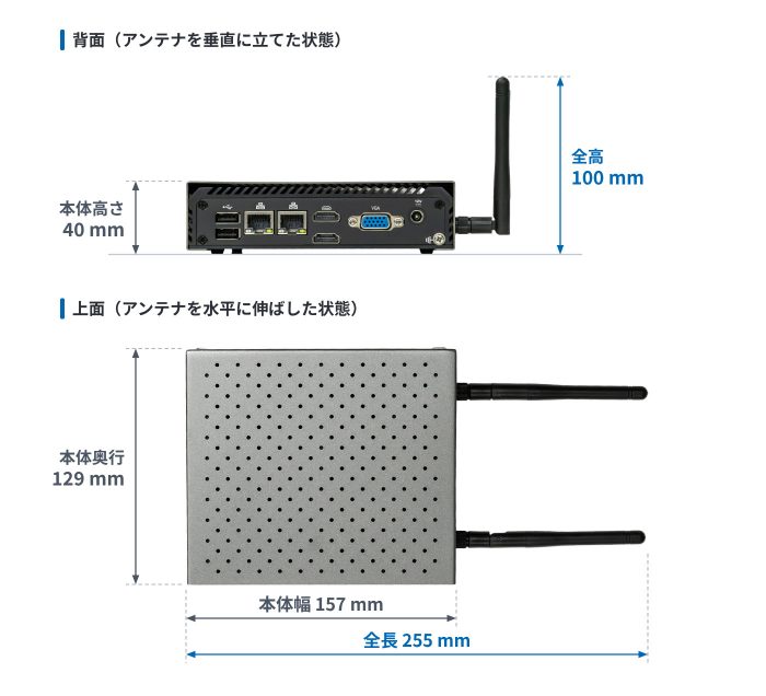 LNE6412 アンテナ装着時の寸法図